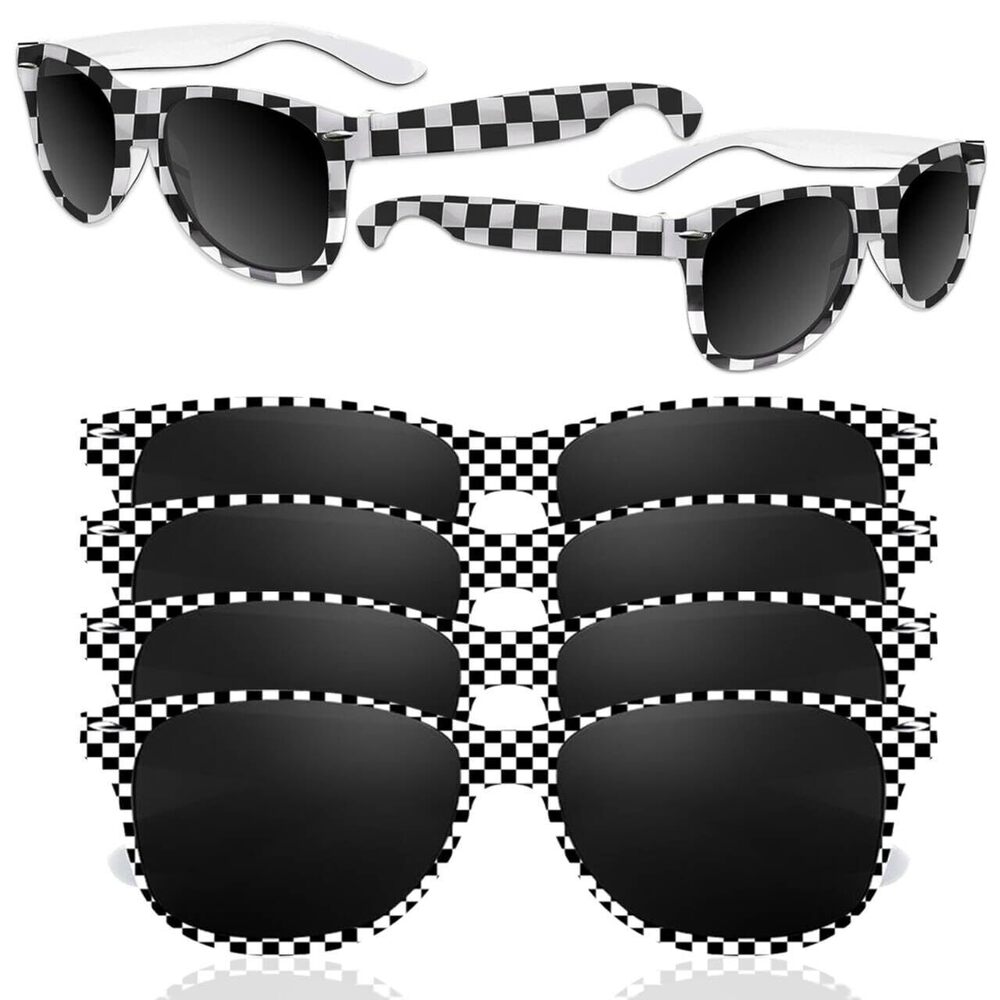 2900 6 Pack Race Car Checkered Sunglasses White Black Frame Checker